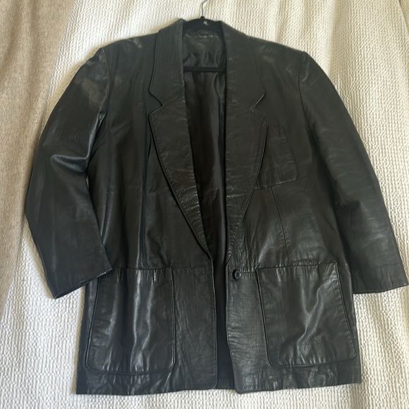 100% black leather oversized blazer jacket — vintage - Picture 10 of 11
